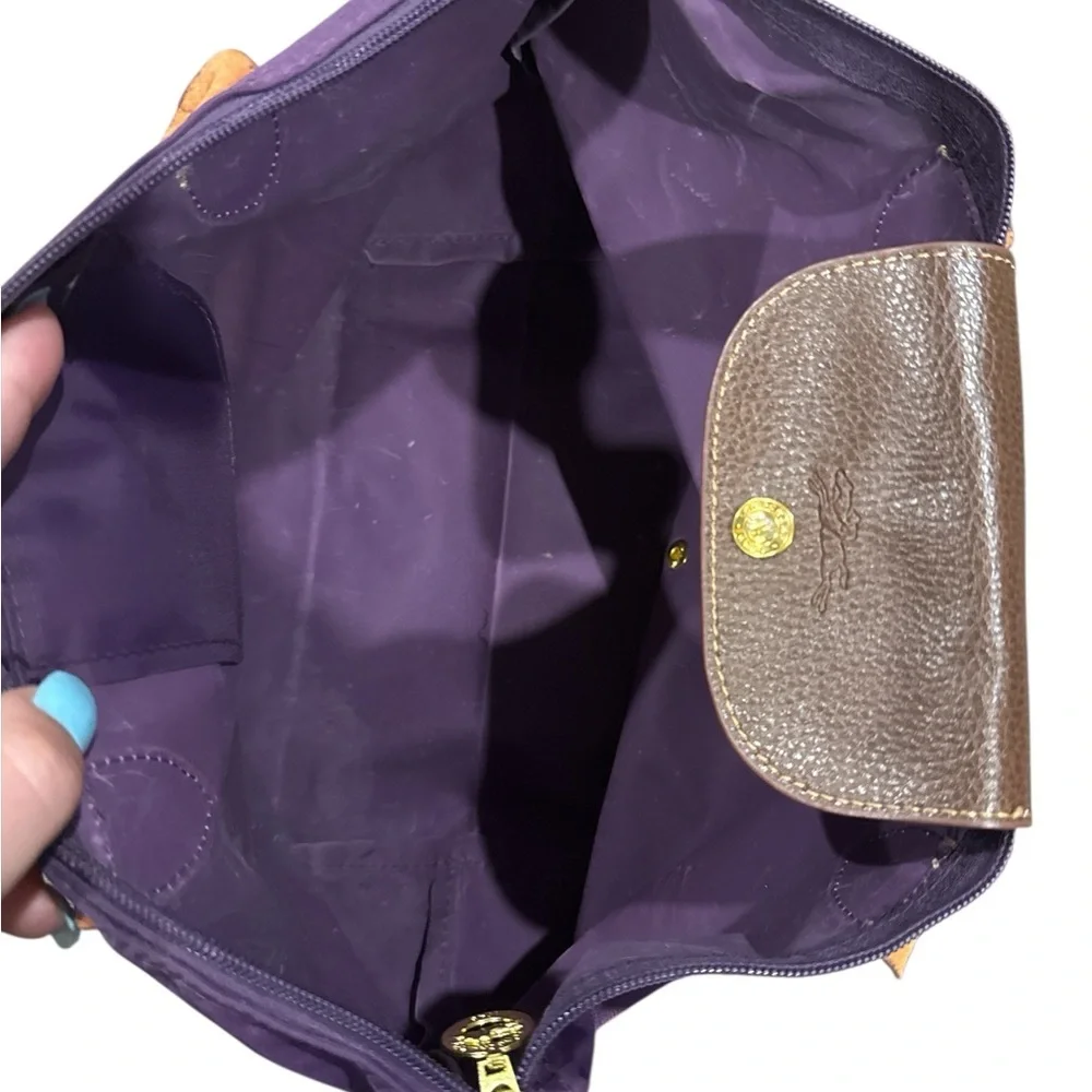 Long champ Chic Purple Tote Bag with Brown Accents - Picture 8 of 8